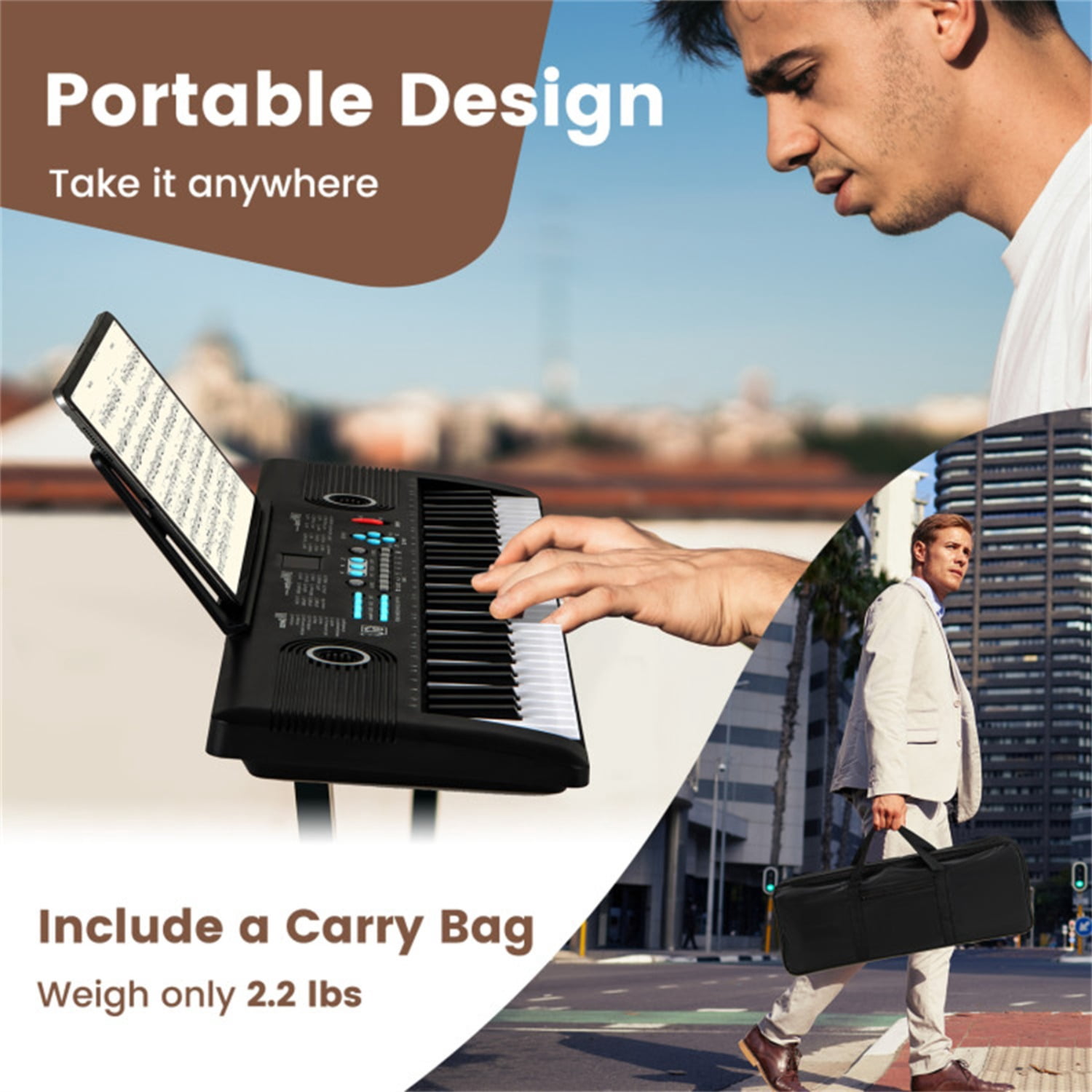61-Key Portable Electric Keyboard for Beginners, 58.42×17.78×5.08 cm Digital Piano with 100 Rhythms/Timbres & Full Accessory Kit, Black