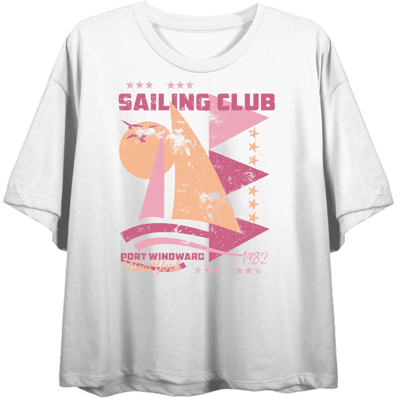 Sailing Club Vintage-Inspired Adult White Crew Neck Short Sleeve Tee-Medium