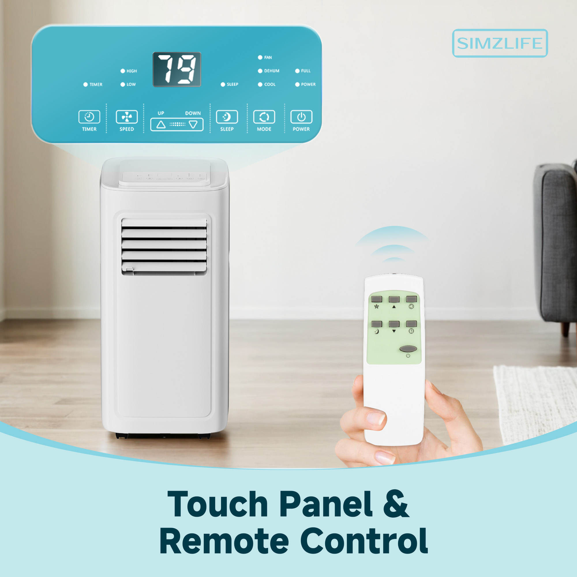 Simzlife Portable Air Conditioner 8000 BTU , Dehumidifier, Fan,Cool, 3 in 1 AC with Remote Control