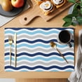 thumbnail image 2 of Navy Blue Grey Placemats Set of 6 Abstract Geometric Ocean Wave Stripe Place Mats Indoor Wipeable Table Mats Washable Cloth Dining Table Placemats for Kitchen Holiday Party Home Decor 13x19 Inch, 2 of 9