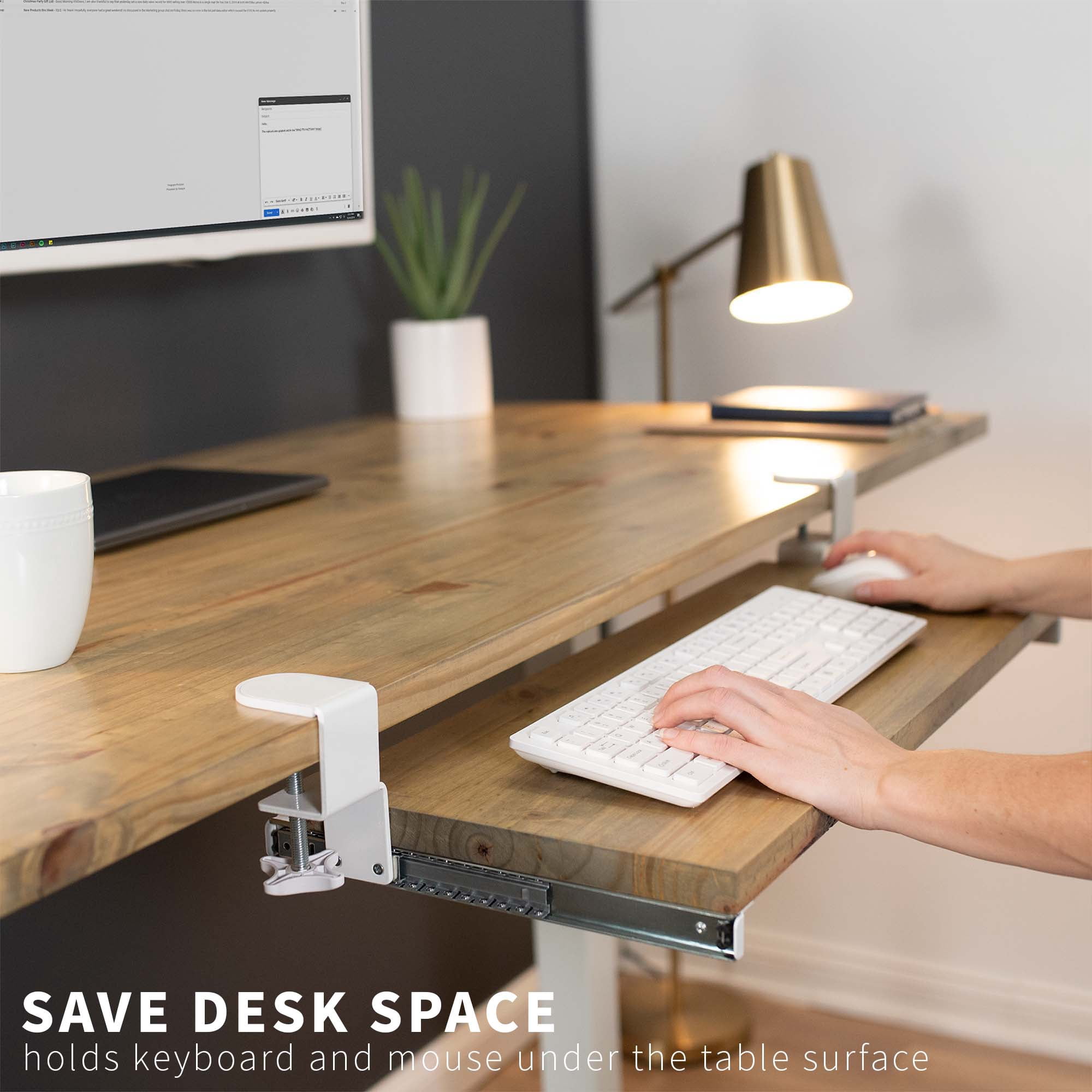 VIVO White Extra Sturdy Clamps & Rails for Custom Wood Keyboard Tray - Pack of 2