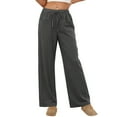 thumbnail image 4 of Posijego Womens Plaid Linen Pants Elastic Mid Waist Drawstring Wide Leg Pants Lounge Pants with Pockets, 4 of 8