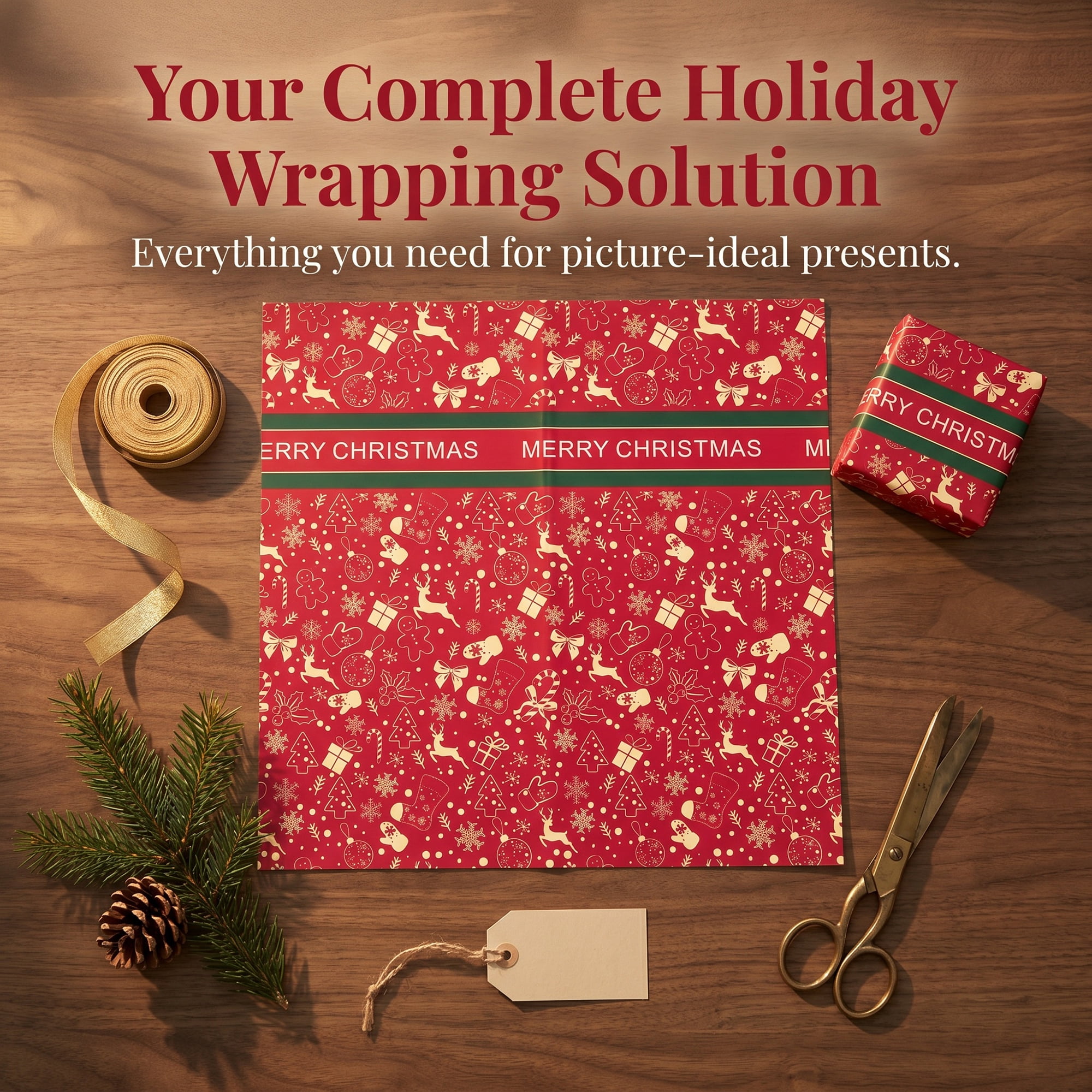 Unique Bargains Waterproof Matte Gift Wrap Paper for Bouquets Red Christmas 22"x 22"