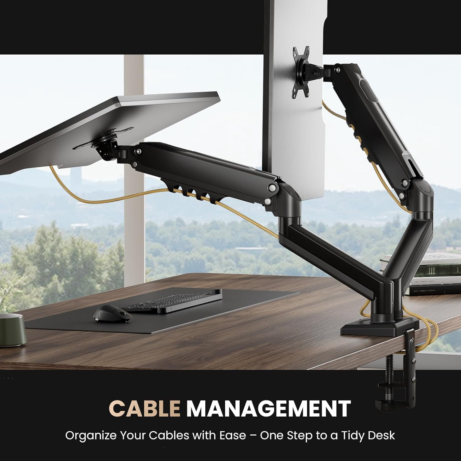 Dual Monitor Stand, 15 to 32 Inch Monitor Arm, Adjustable Monitors Mount with C-Clamp and Grommet Installation, Made of Iron and Al, VESA Monitor Stand for Desk - Fits 4.4 to 19.8lbs Monitors