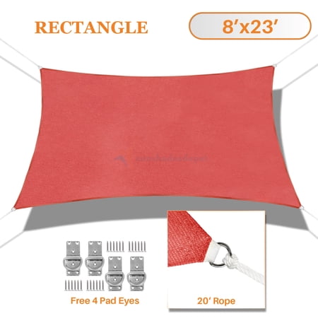 Sunshades Depot 8' x 23' Sun Shade Sail Rectangle 180 GSM HDPE Permeable Curved Edge Canopy Red Custom Size Available Commercial Grade Standard