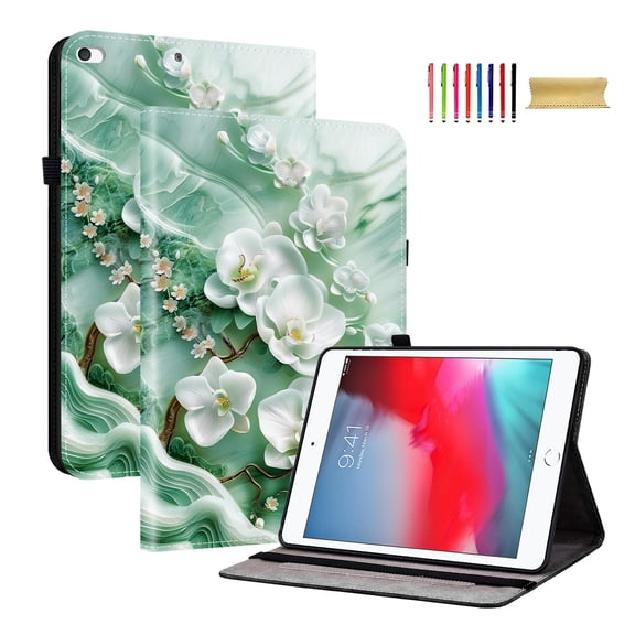 Allytechgroup Flip Cover for Apple iPad 10.2" 9th 8th 7th Generation, Stylish Pattern Cards Slots Stand Protective Shockproof Case with Elastic Band for iPad 10.2" 2021/2020/2019, Frangipani