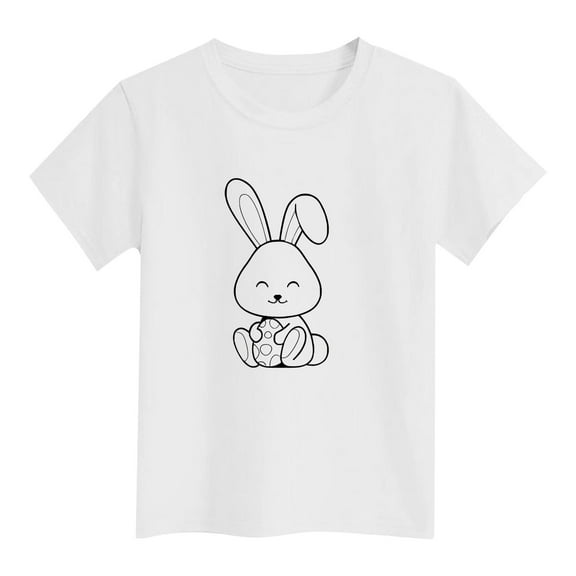2025 Easter Graphic Tee for Kids Soft Organic Short Sleeve Shirt with Bunny and DIY Egg Design Size:4-5 Years