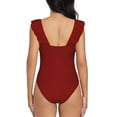 thumbnail image 6 of Yiaed Maroon Print Women's Ruffled One Piece Swimsuit V Neck Swimwear Slimming Monokini for Woman-Medium, 6 of 8