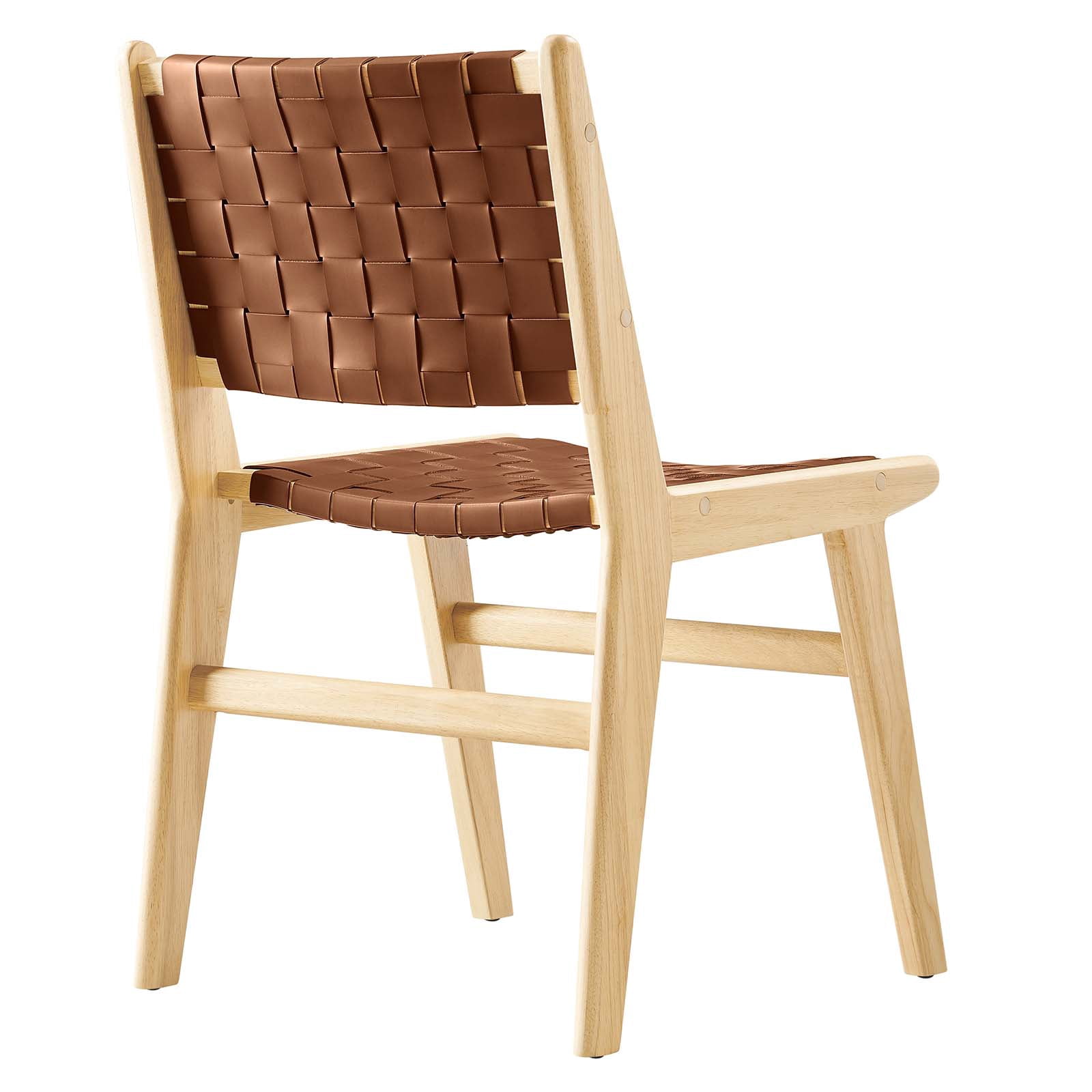 Modway Saoirse 17.5" Woven Leather Dining Side Chair in Natural/Brown (Set of 2)