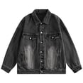 thumbnail image 5 of Fengqque Men's Long Sleeve Vintage Washed Denim Jacket, Lapel Collar Button Down Loose Fit Coat with Chest Pocket Gray S, 5 of 5
