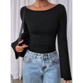 thumbnail image 6 of Women'S Long Sleeve Shirts Crop Going Out Tops Casual Boat Neck Bell Sleeve Ruched, 6 of 9