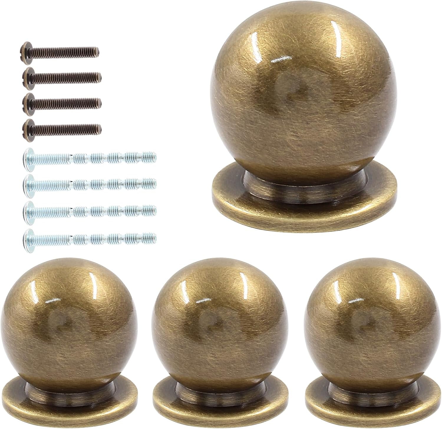 4pc 1 Inch Large Antique Bronze Solid Brass Knobs, Round Ball Drawer Pulls for Dressers, Cabinets & Wardrobes