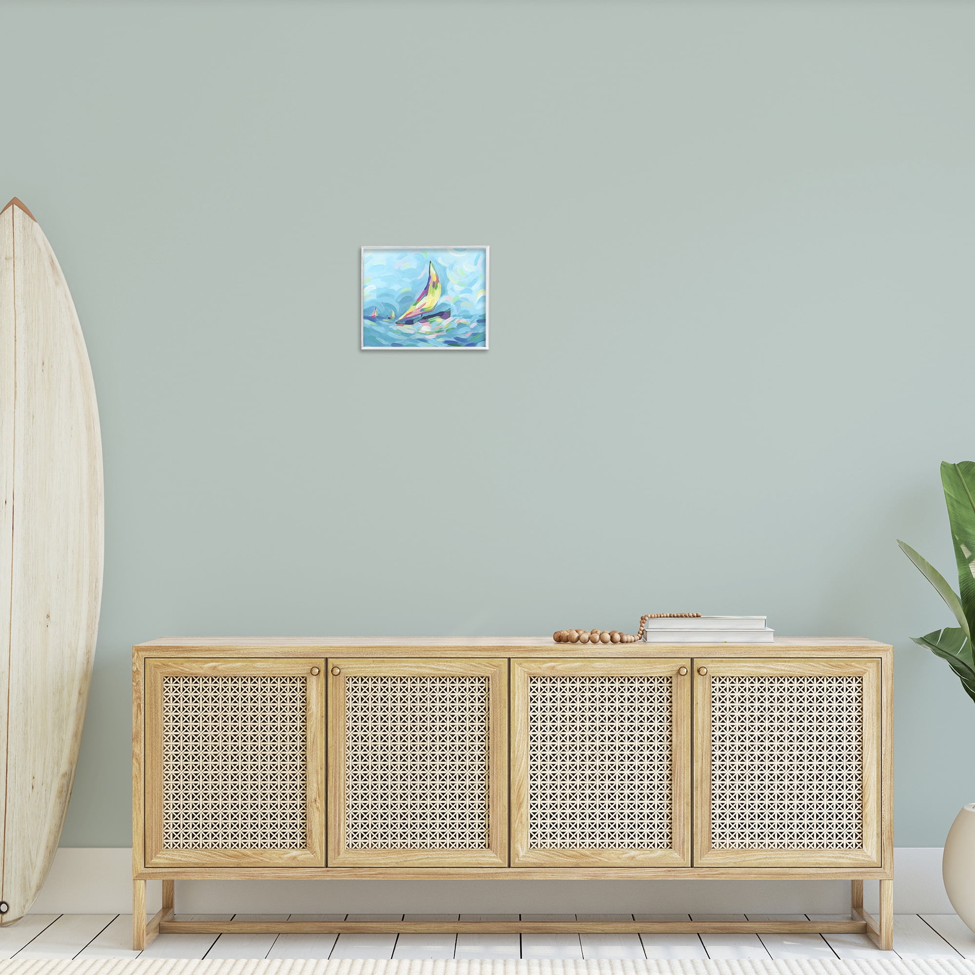 Stupell Industries Abstract Sailboat View Nature Painting White Framed Art Print Wall Art, 14 x 11