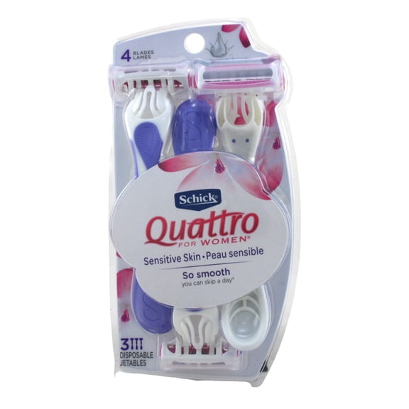 Schick Womens Quattro Razor Sensitive Disposable 3 Count (Pack of 3)