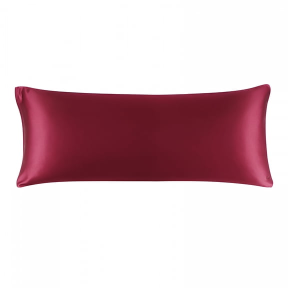 AUQ 1 Pc Satin Body Pillowcases Soft with Zipper Burgundy 20"X54"