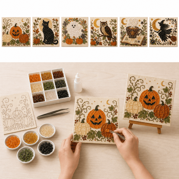 Halloween Sea Glass Art Kit, DIY Craft Set for Adults and Beginners with Smooth Frosted Glass, Display Frame and Tools for Seasonal Fall Home Decor, Pumpkin