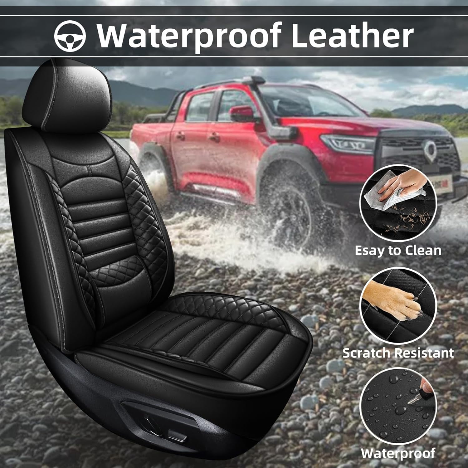 Seat Covers Fit for Nissan Frontier 2009-2024 2025: Full Set Custom Fit for Frontier Crew Cab Extended Cab Car Seat Covers Waterproof Faux Leather Truck Pickup Seat Covers