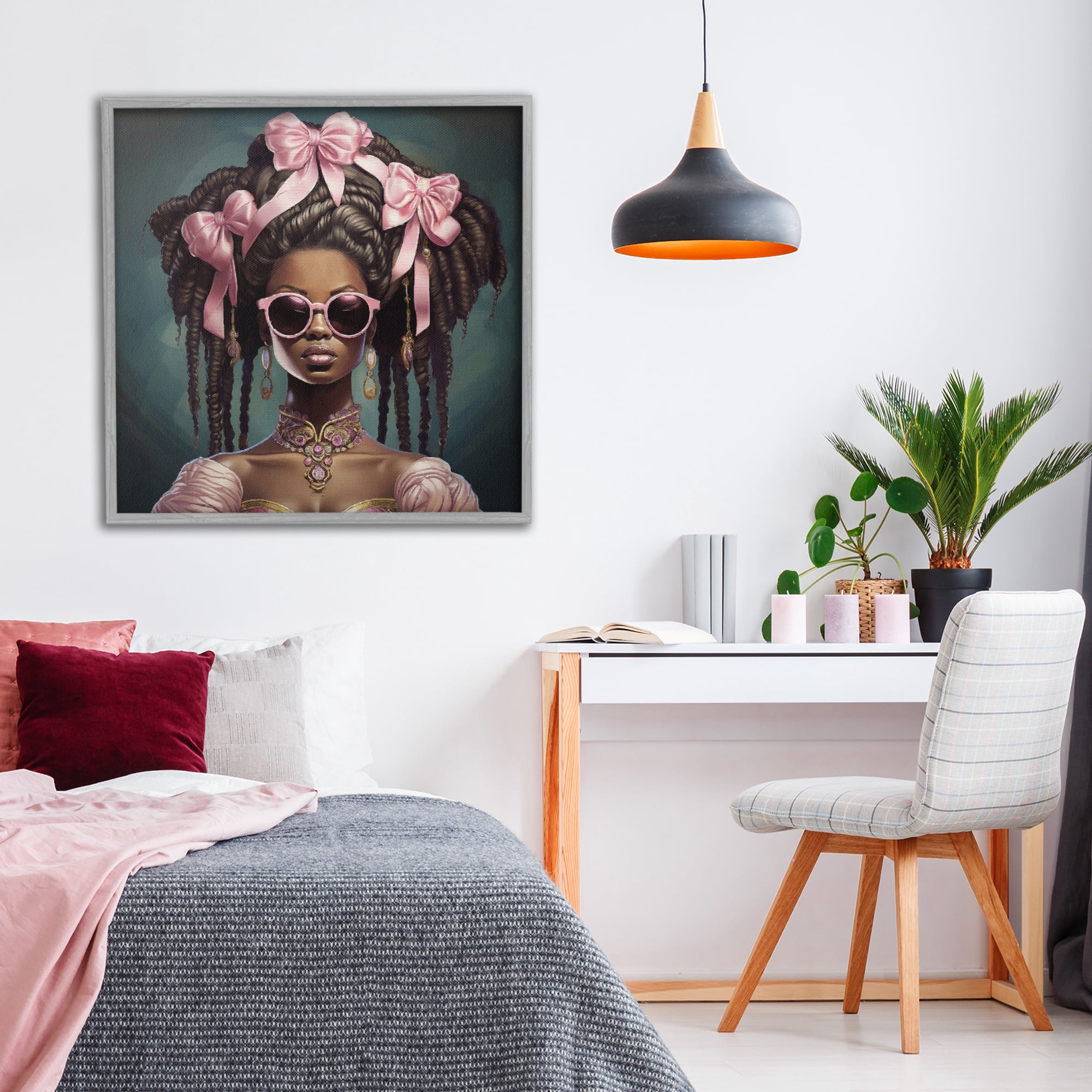 Stupell Industries Rococo Woman With Bows Gray Framed Giclee Art, design by Grotto Studios