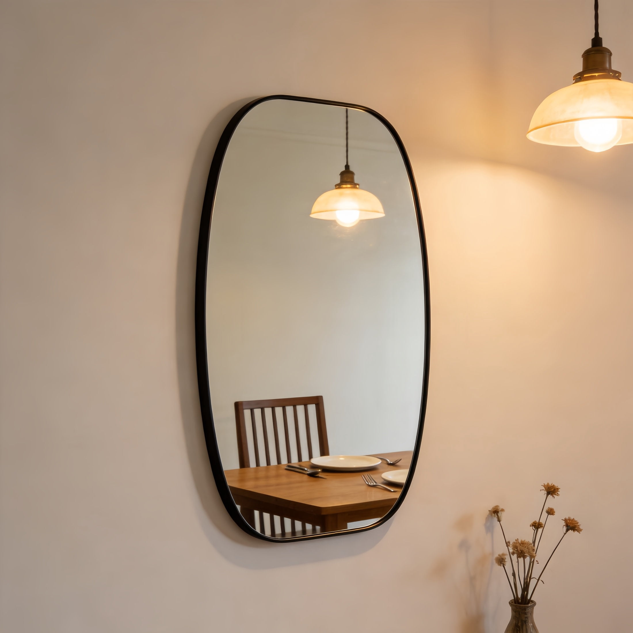 Noble House 30"x48" Unique Metal Framed Oval Wall Mirror, Modern Oblong Vanity Mirror for Bathroom & Entryway, Black