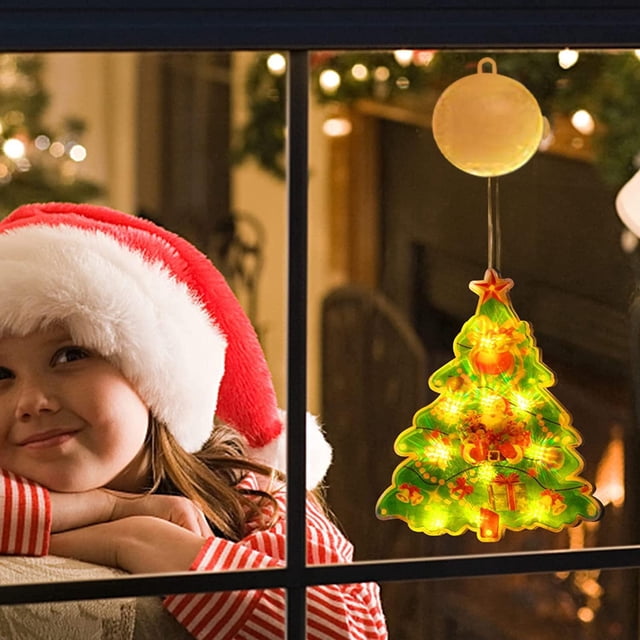 Fiudx Luces Navideñas para Ventana, Lámpara Led Cálida con Ventosa, Diseño a Pilas, Fácil de Instalar, Decoración Navideña para Interiores, Perfecta para Fiestas de Navidad y Año Nuevo, 10 Luces Led,