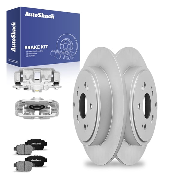 AutoShack Rear Brake Rotors Ceramic Brake Pads Calipers | Replacement for 2006-2014 Honda Ridgeline 3.5L V6 AWD | Coated | 8-PC Brake Kit | ArmorStop