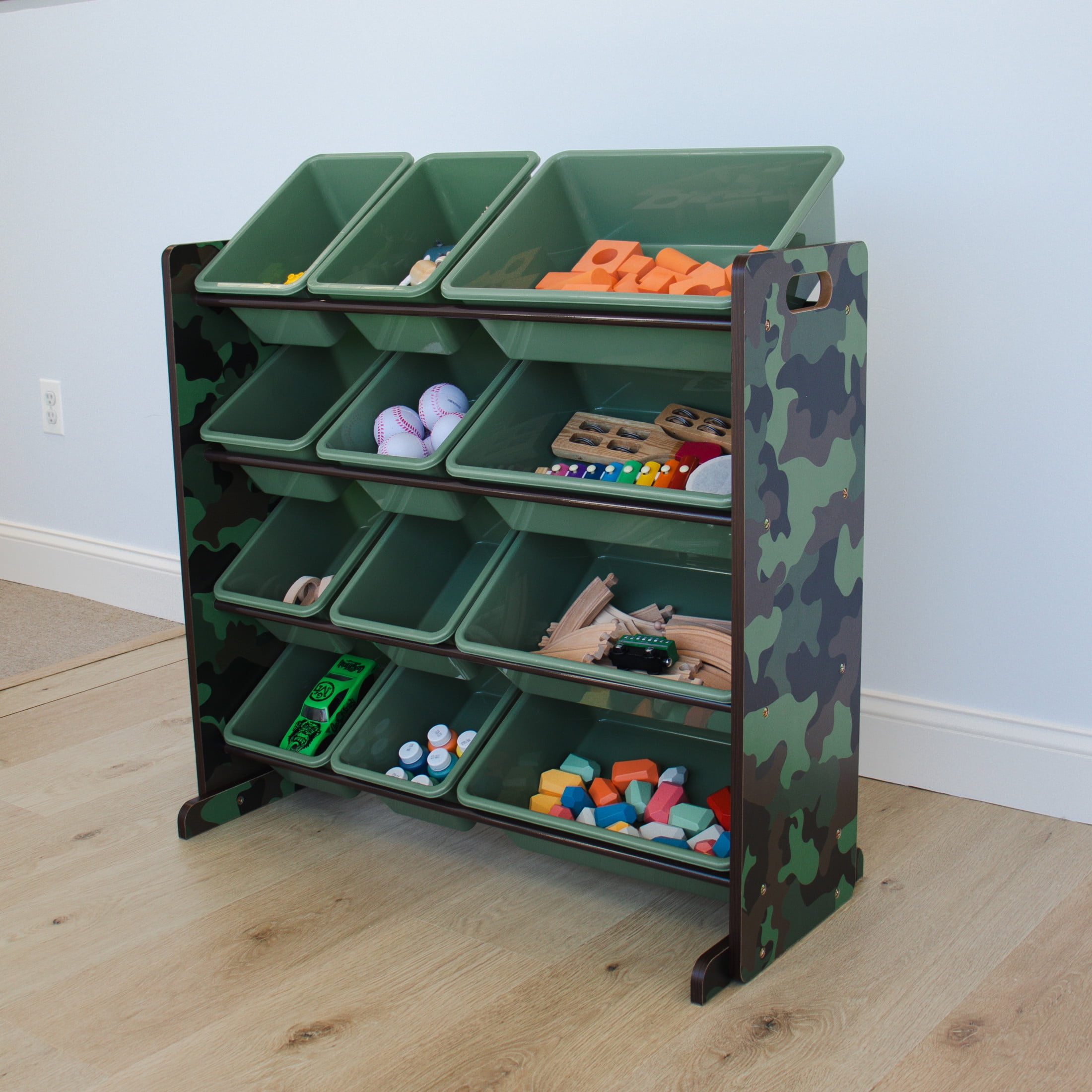 Humble Crew Toy Storage Organizer with 12 Plastic Storage Bins, Army Green Camo