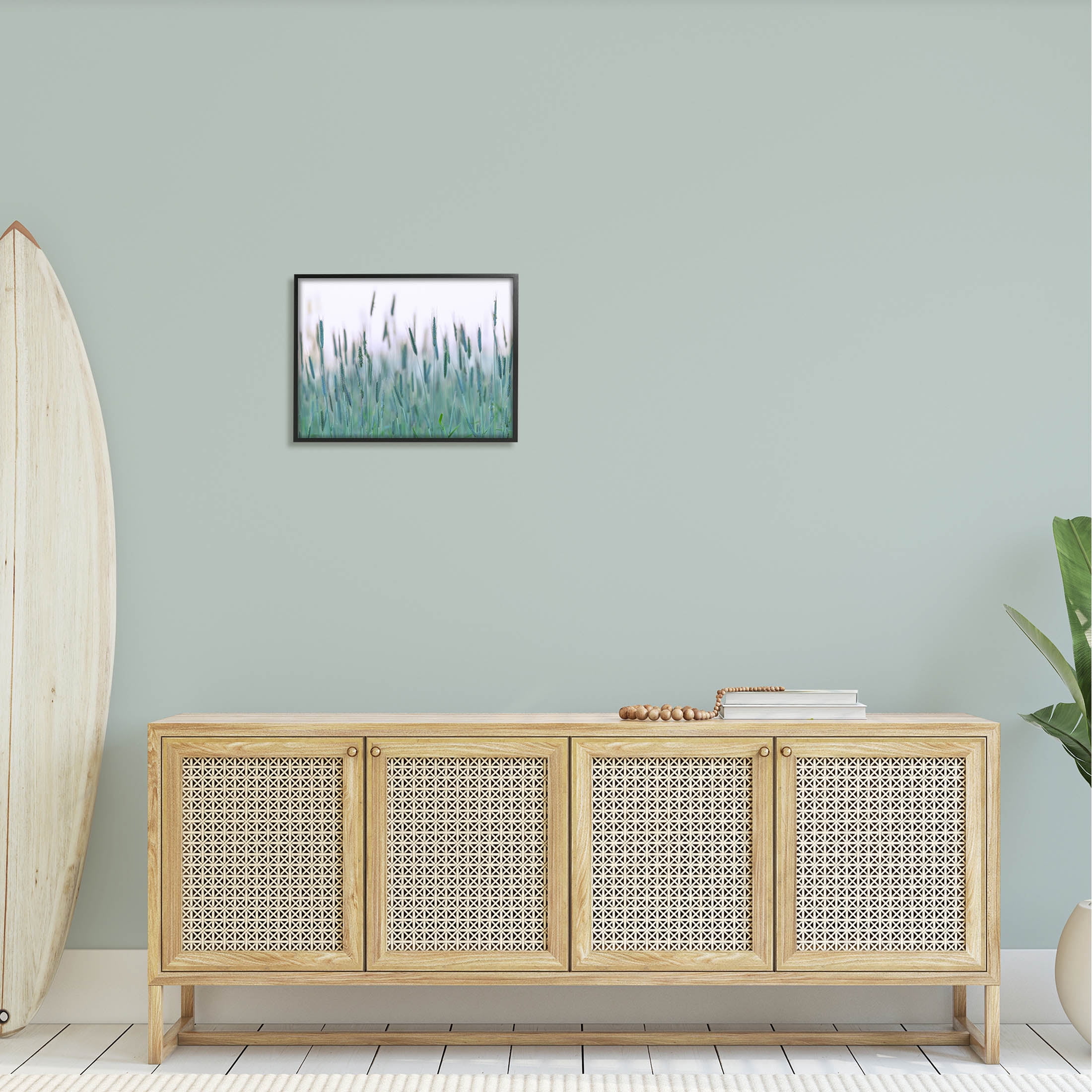 Green Wheat Field Sprigs Landscape Photograph Black Framed Art Print Wall Art