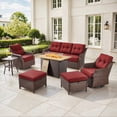 thumbnail image 2 of Bellefurn Luxury High Back Outdoor Furniture Set with Fire Pit Table and Swivel Rocker Chair,Couch,2 Ottomans and Side Table,7 PCS Wicker Outdoor Conversation Sets for Porch,Deck,Garden, 2 of 13