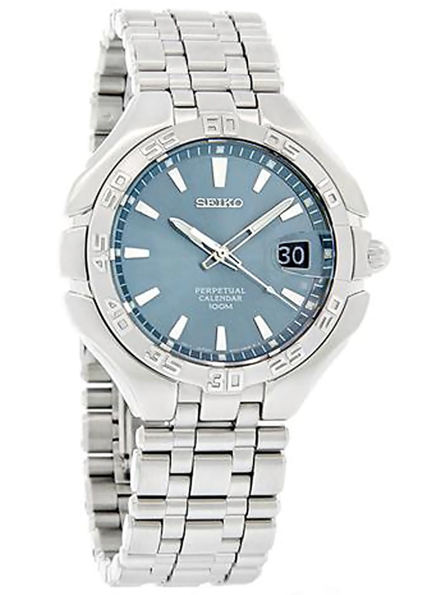 Seiko Men's SLL181 Arcadia Blue Dial Steel Bracelet Perpetual Calendar  Watch 