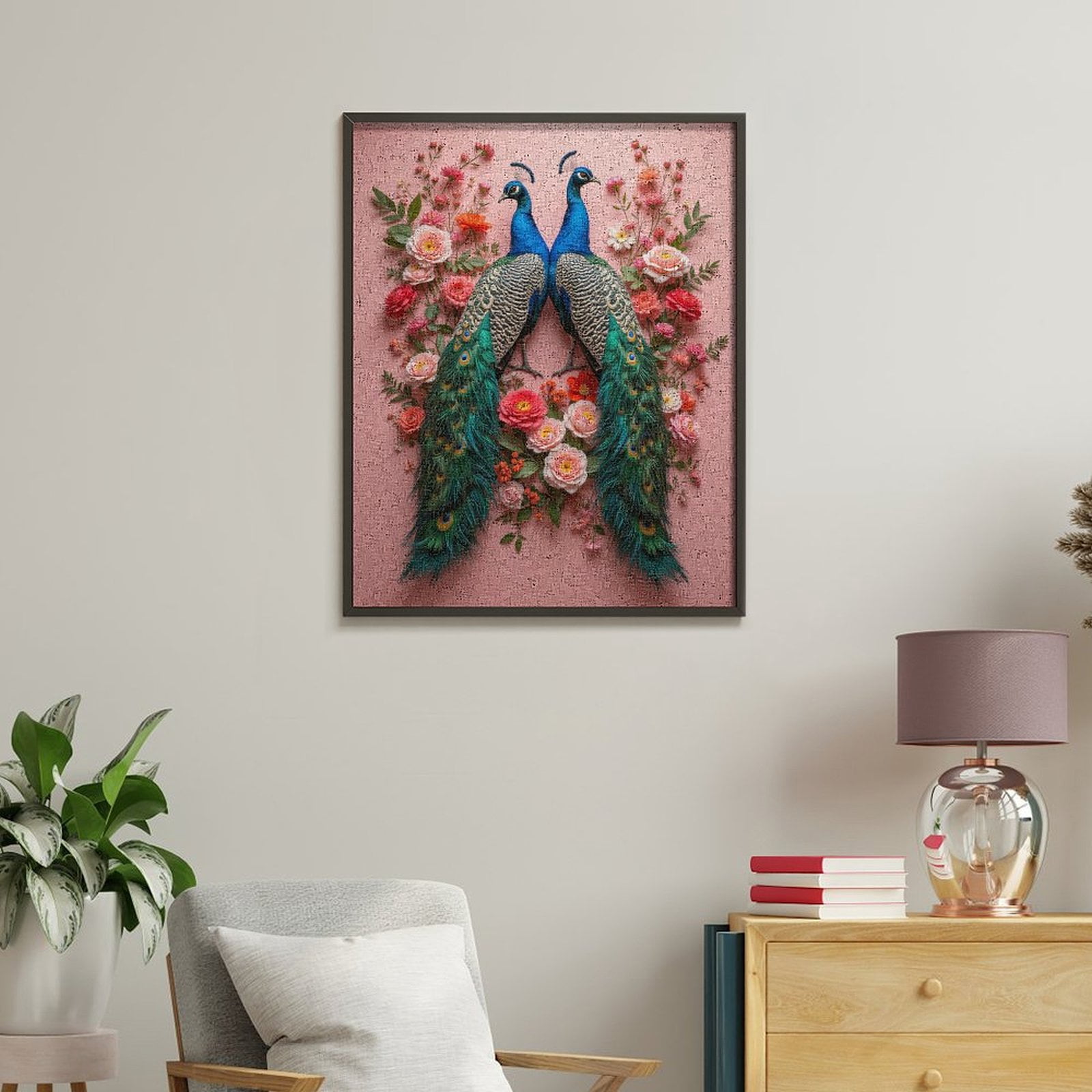 Paint By Numbers Kit for Adults Beginner - Peacocks Floral Arrangement Art Deco DIY Canvas Painting Kits for Adults, Frameless Paint By Number for Adults for Home Wall Decor 16x20 Inch