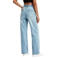 thumbnail image 5 of Risckoth Women's Plus Size Drawstring Elastic Waist Jeans Straight Leg Loose Fit Side Pockets Solid Casual Long Pants S-2XL, 5 of 7