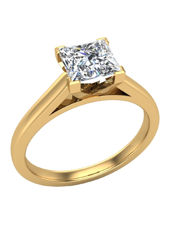 Diamond Engagement Rings For Women GIA Certified Princess Solitaire Diamond Ring 14K Gold 0.75 Carat (I,SI)