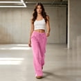thumbnail image 6 of WULMLEO Womens Loose Flare Sweatpants High Rise Side Pockets Casual Stretchy Y2k Soft Yoga Pants Pink L, 6 of 8