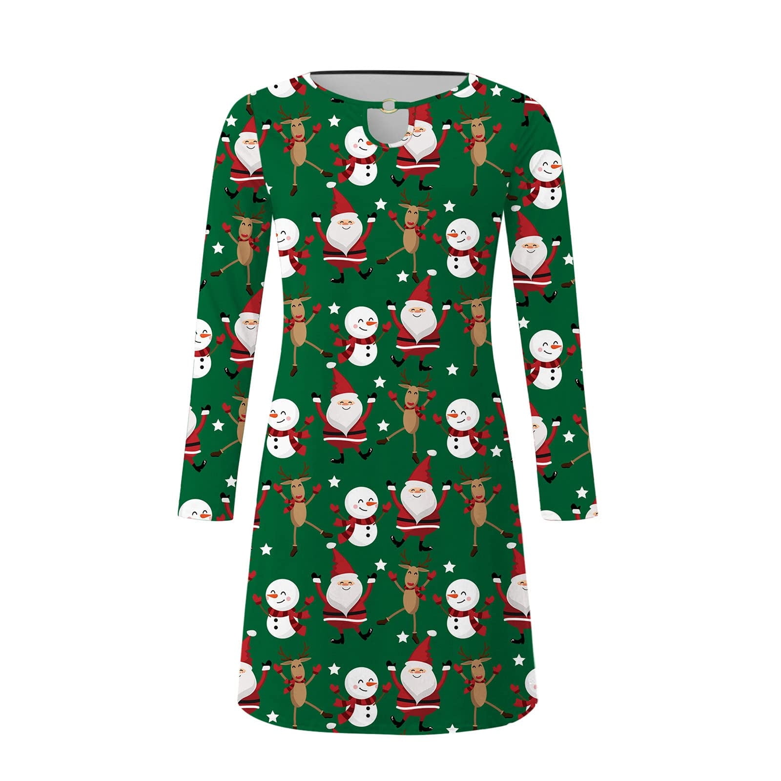 Fridja Robe a Manches Longues pour les Femmes Noel Dames Robe de Noel Santa Claus Imprime en Vrac Manches Longues Col Rond Leger Robes d Automne Occasionnels Walmart