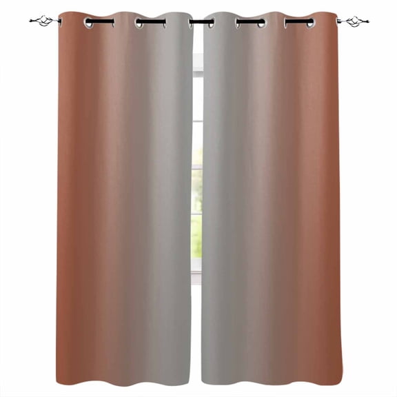 Dark Orange Grey Ombre Blackout Curtains 54 Inches Long for Bedroom, Modern Gradient Abstract Art Thermal Insulated Room Darkening Black Out Window Curtain Panels Grommet Drapes for Living Room