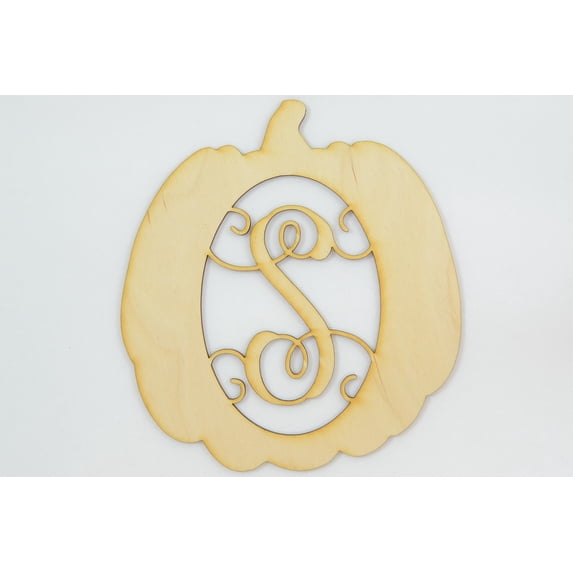 1 Pc, Small 5.75" X 6.25" X 1/4 Inch Thick Pumpkin Framed Monogram w/Vine Font Letter S Perfect For Diy Fall & Home Decor