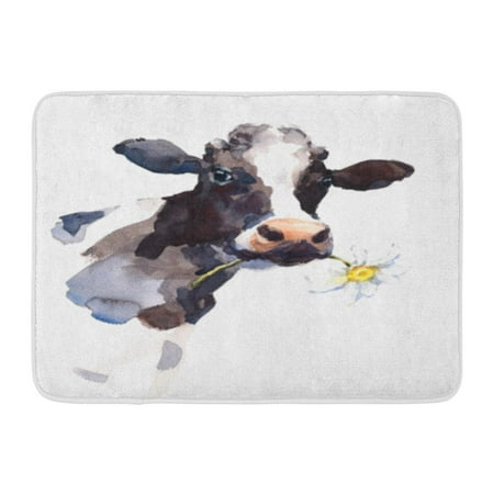 Daisy Flower Rubber - KDAGR Watercolor Cow Daisy Flower in Its Mouth Farm Doormat Floor Rug Bath Mat 30x18 inch