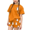 thumbnail image 2 of Kids Girls Halloween Outfits Teen Size 13-14 2 Piece Lounge Set Short Sleeve Cute Ghost Graphic T-Shirt and Sleep Shorts Fall Holiday Sleepwear Casual Pajamas Nightwear, 2 of 9
