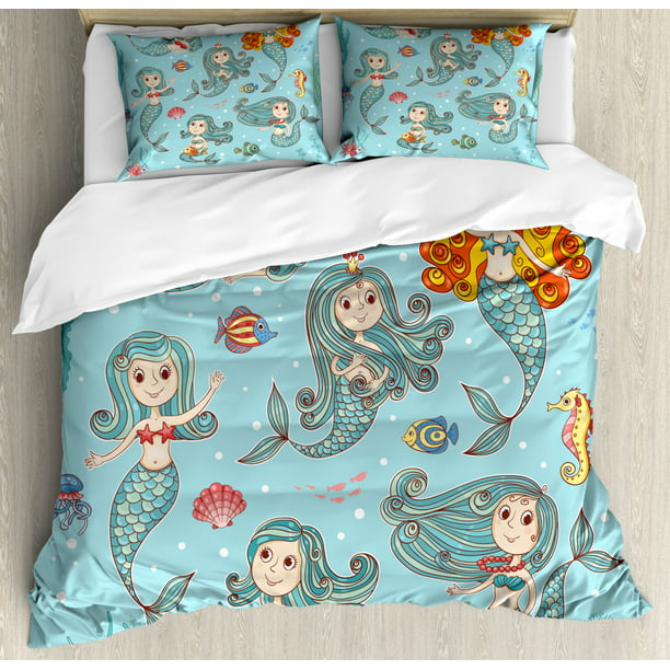 Mermaid King Size Duvet Cover Set Cute, Mermaid Bedding King Size