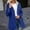 Blue, variant on Women’s Hooded Lightweight Windbreaker Jacket, Casual Striped Lined Mid-Length Coat with Pockets, S-5XL Sizes, Solid Colors (Purple,S)