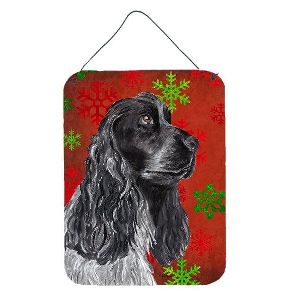 Black Cocker Spaniel Red Snowflakes Holiday Wall or Door Hanging Prints