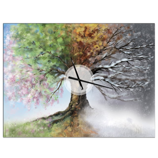DesignArt Arbre avec Grande Horloge Murale Quatre Saisons