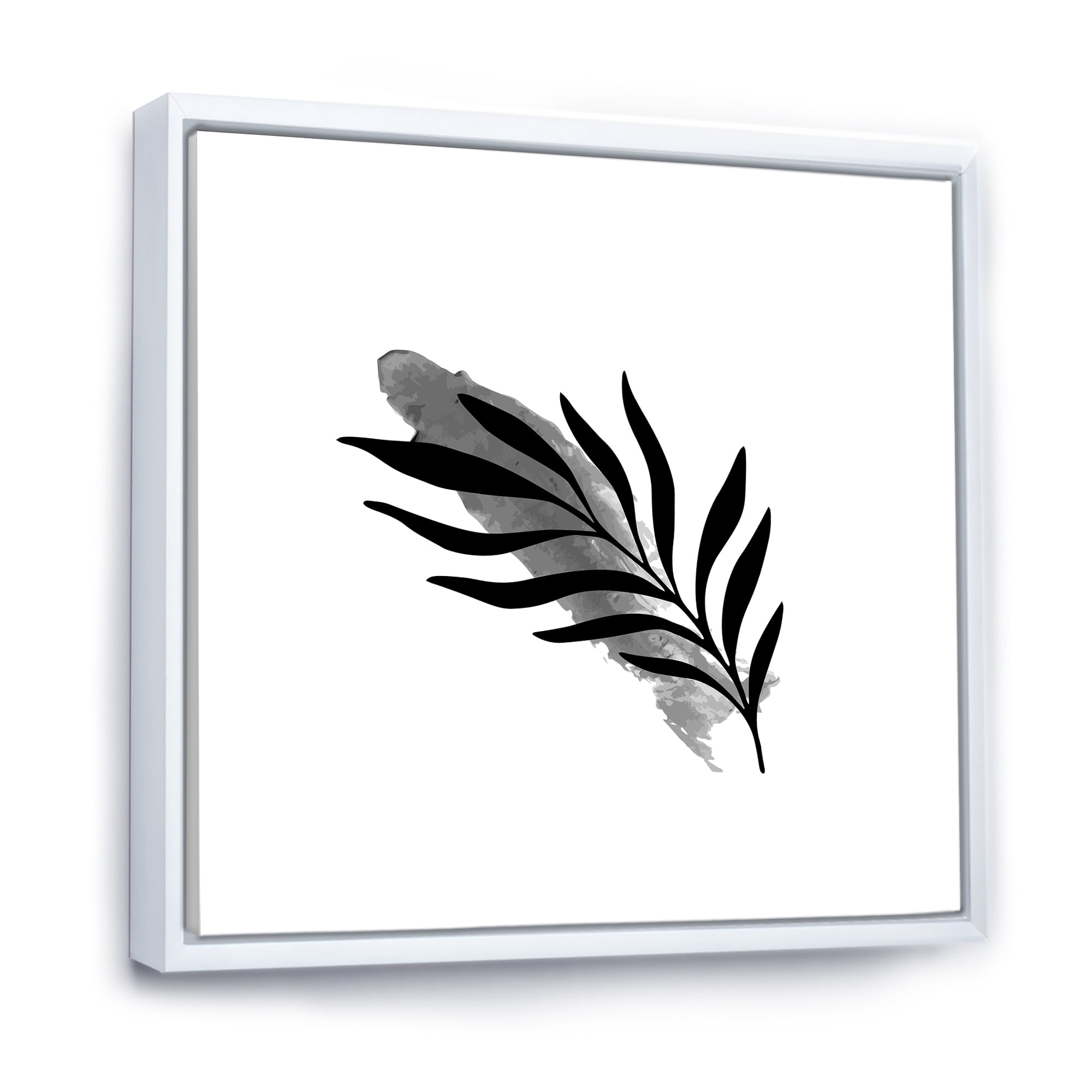 Designart 'Abstract Black Tropical Leaf I' Modern Framed Canvas Wall Art Print