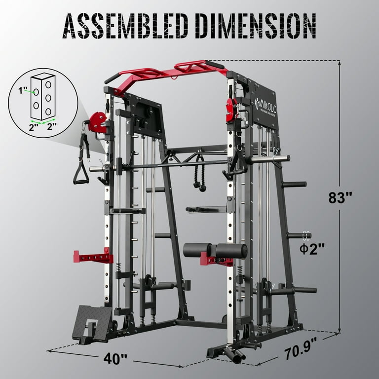 Mikolo Smith Machine Home Gym 2200 lbs Power Rack Cage with 800 lbs Weight Bench and Cable Crossover System Weight Bar 360A Landmine Home Gym