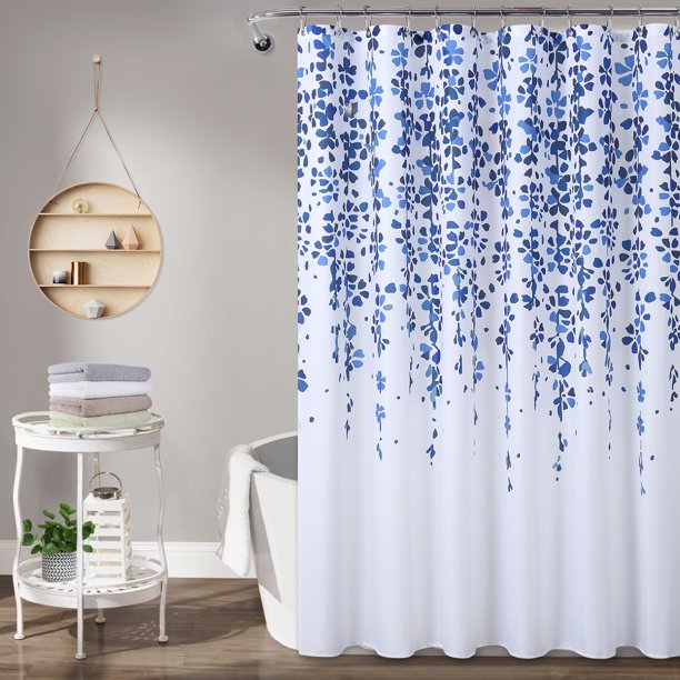 Haperlare Navy Blue Shower Curtain with Hooks Farmhouse Floral Blackout