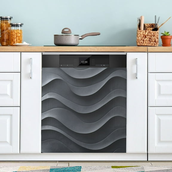Dishwasher Sticker Dishwasher Cover Magnet Refrigerator Home Decorative Art Kitchen Panel Decal Dark Gray Wave Pattern 23x26 Inch
