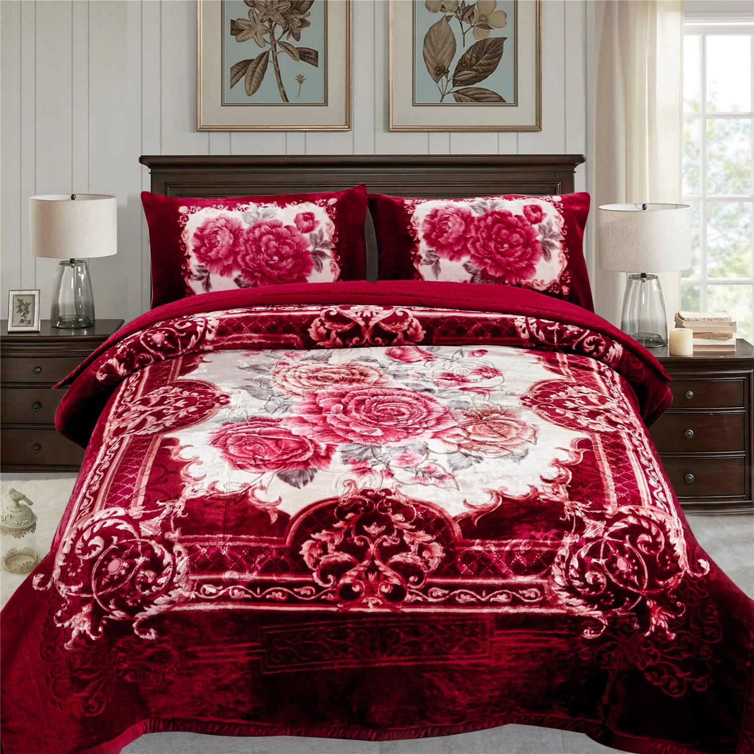 JML King Sherpa Flannel Blanket,3Piece Embossed Warm Winter Borrego