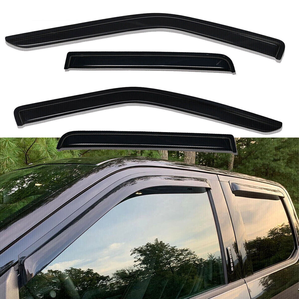 4-Piece Dark Smoke Window Visor Guard Vent Shade Set with Adhesive Mount-4PCS Window Visor Rain Guard Vent Shade