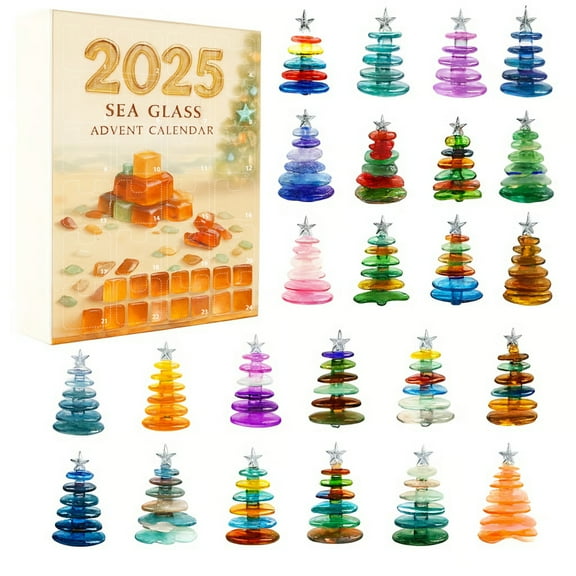 2025 Sea Glass Advent Calendar Includes 24 Decorative Sea Glass Tree Ornaments with Star Topper for Holiday Decoration Display