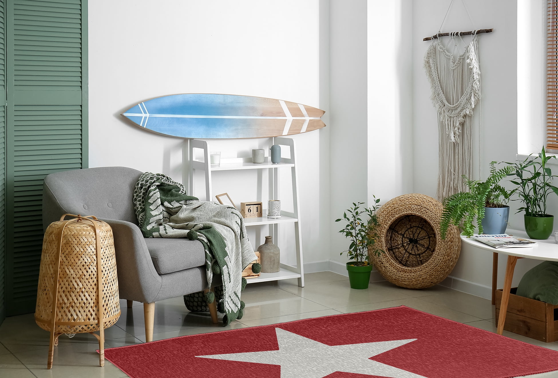 Simply Daisy 4' x 6' Big Star Chenille Rug, Ligonberry Red and White